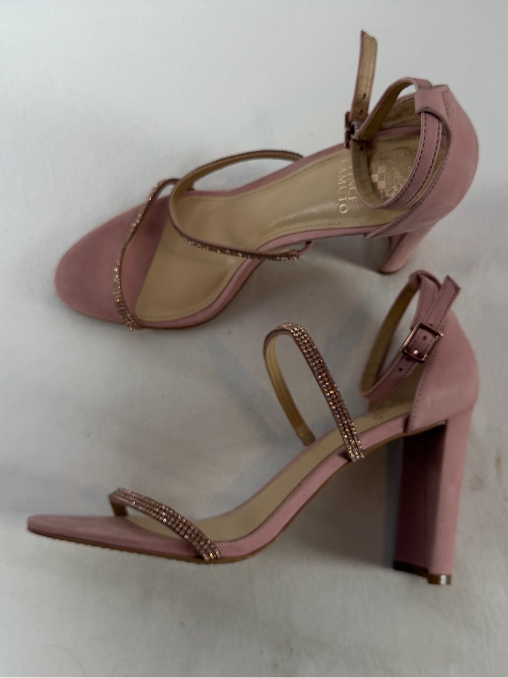 Vince Camuto Dusty Pink Rhinestone Strap Block Heels Size 8.5